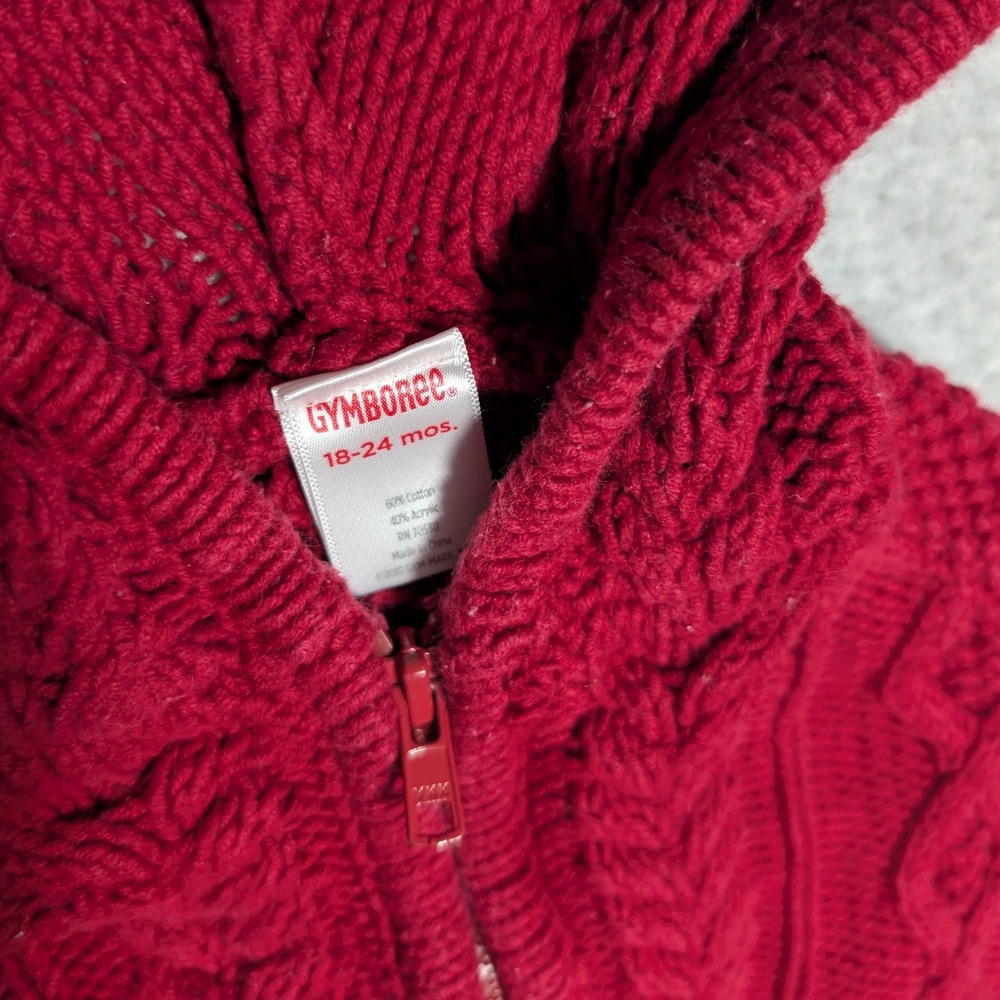 Gymboree Cable Knit Hooded Poncho Kids 18-24M Little Red Zip Front Sleeveless - Picture 8 of 10